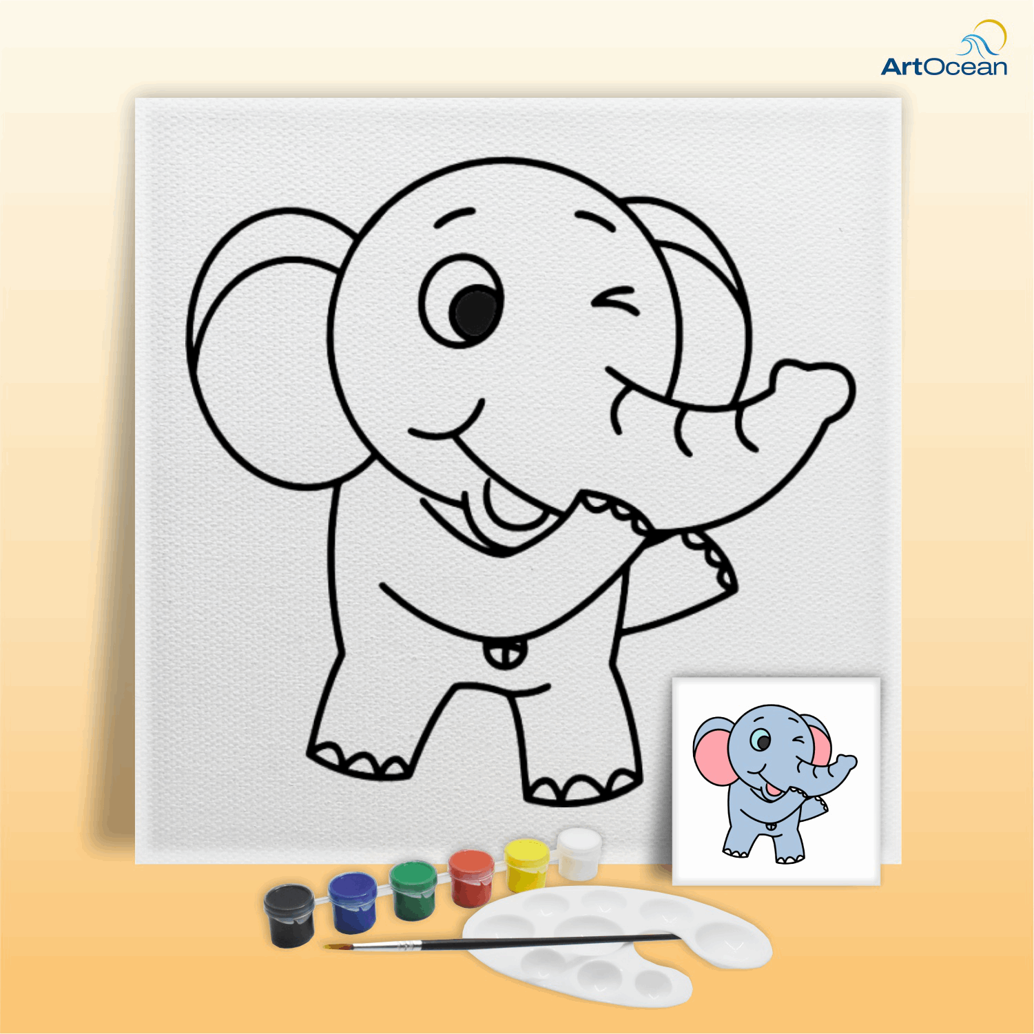 Cute Elephant pre-marked canvas color it kit