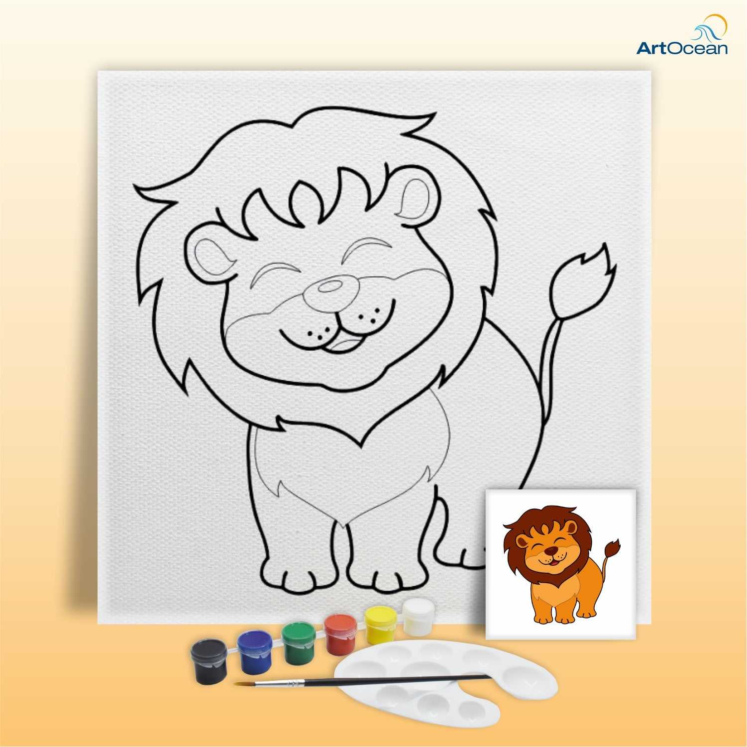 Cute lion pre-marked canvas color it kit