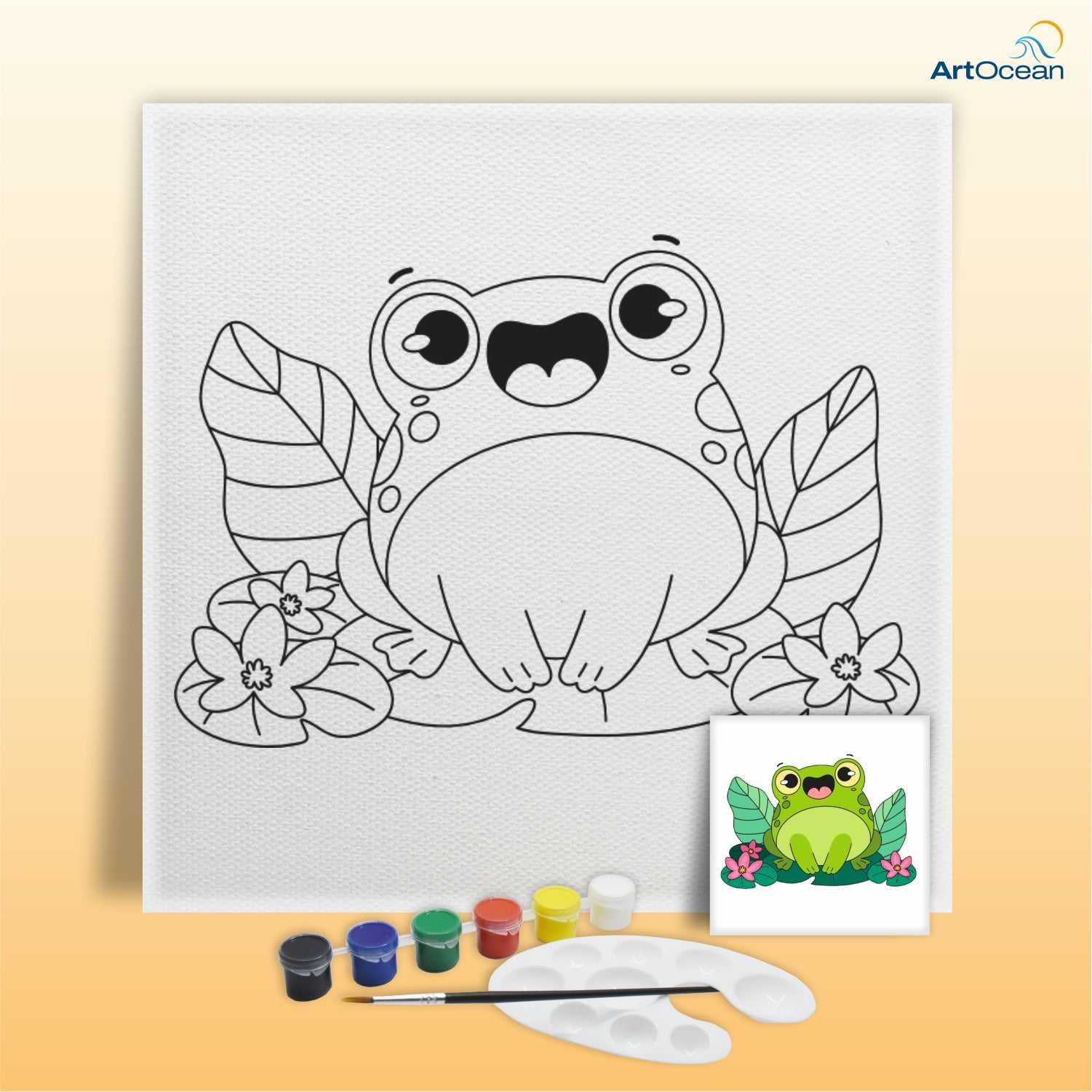 Cute Frog pre-marked canvas color it kit