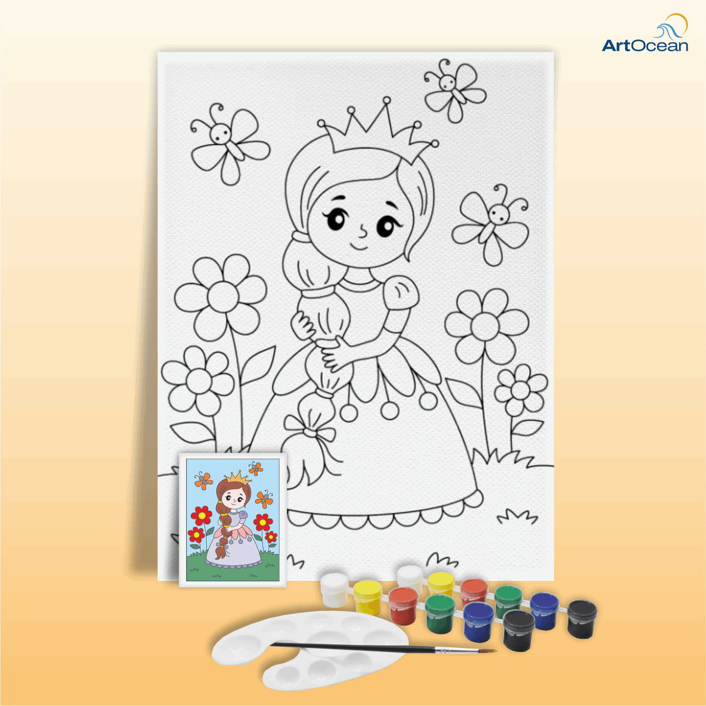 Cute Princess pre-marked canvas color it kit