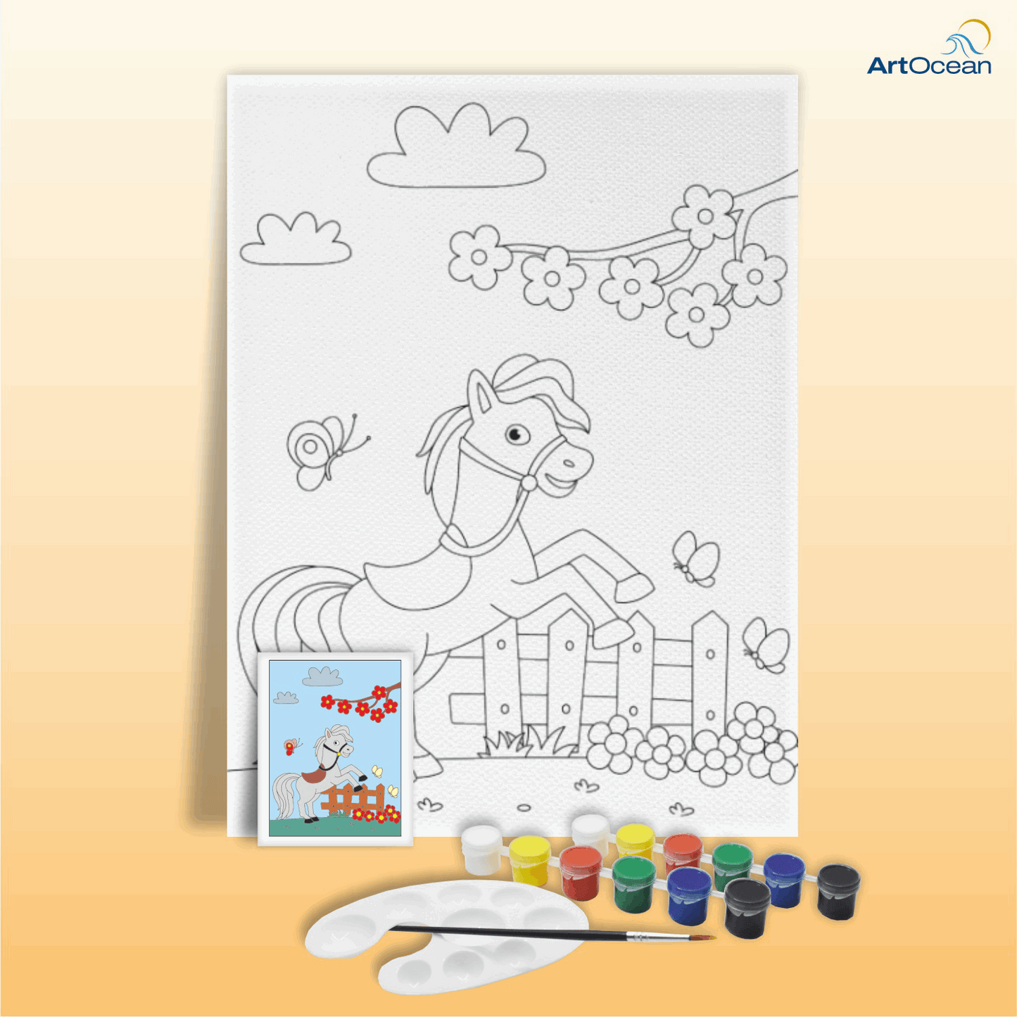 Cute Horse pre-marked canvas color it kit