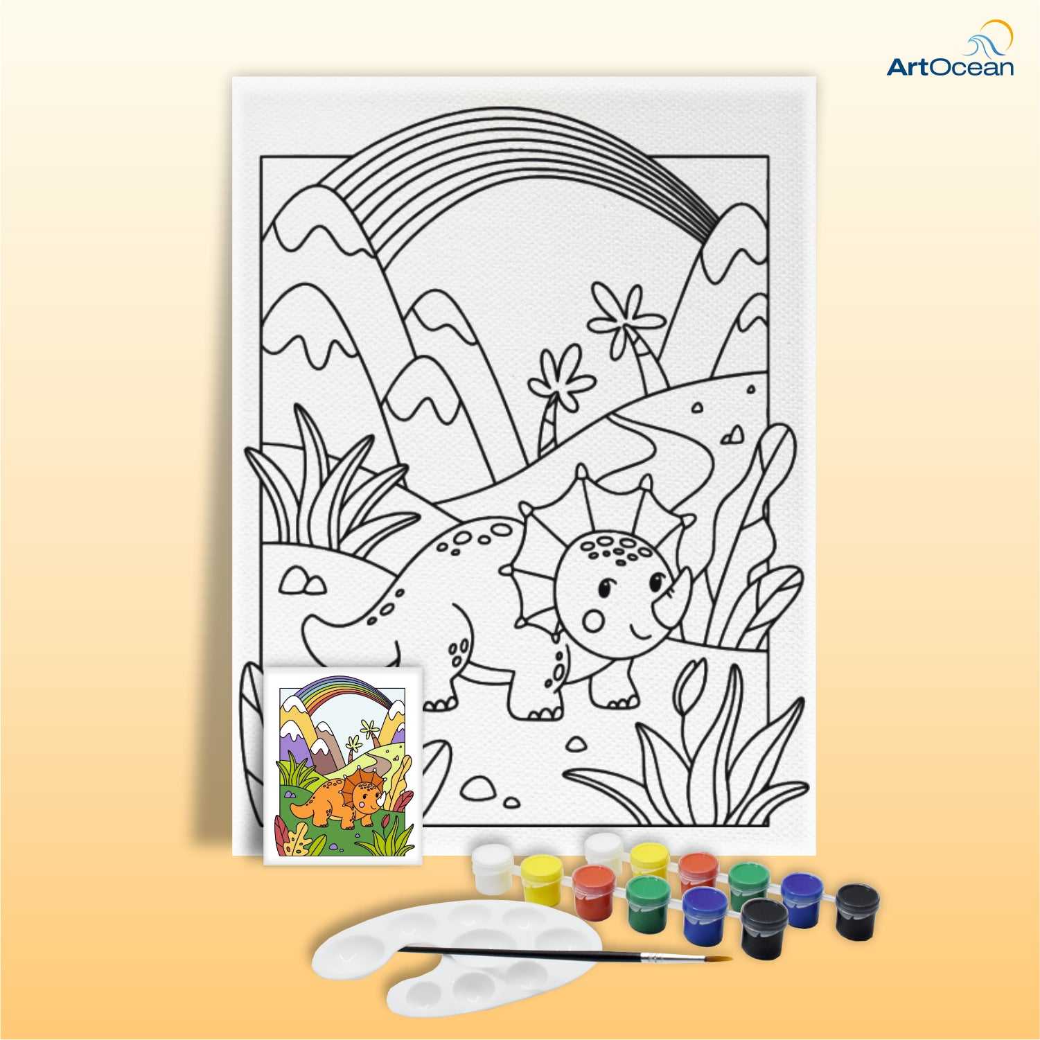 Cute Dinosaur pre-marked canvas color it kit
