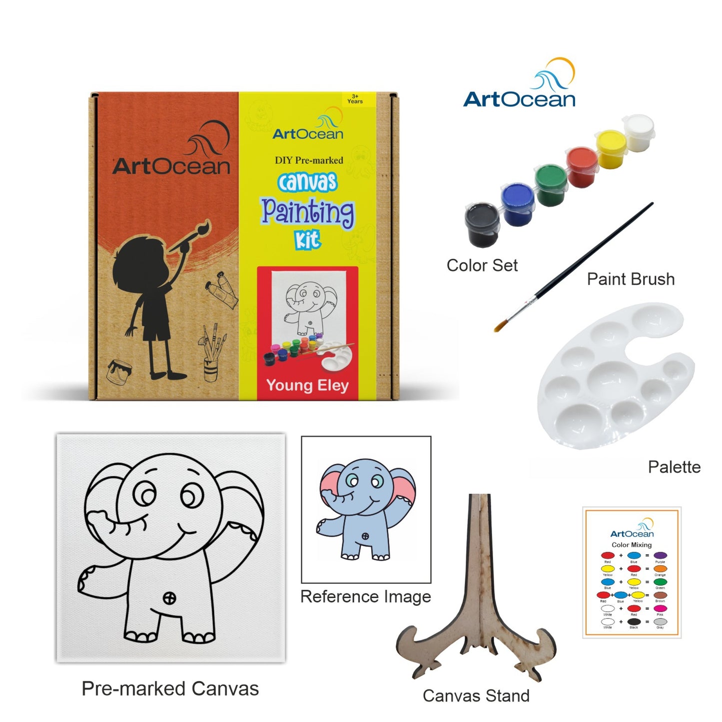 Cute Elephant pre-marked canvas color it kit