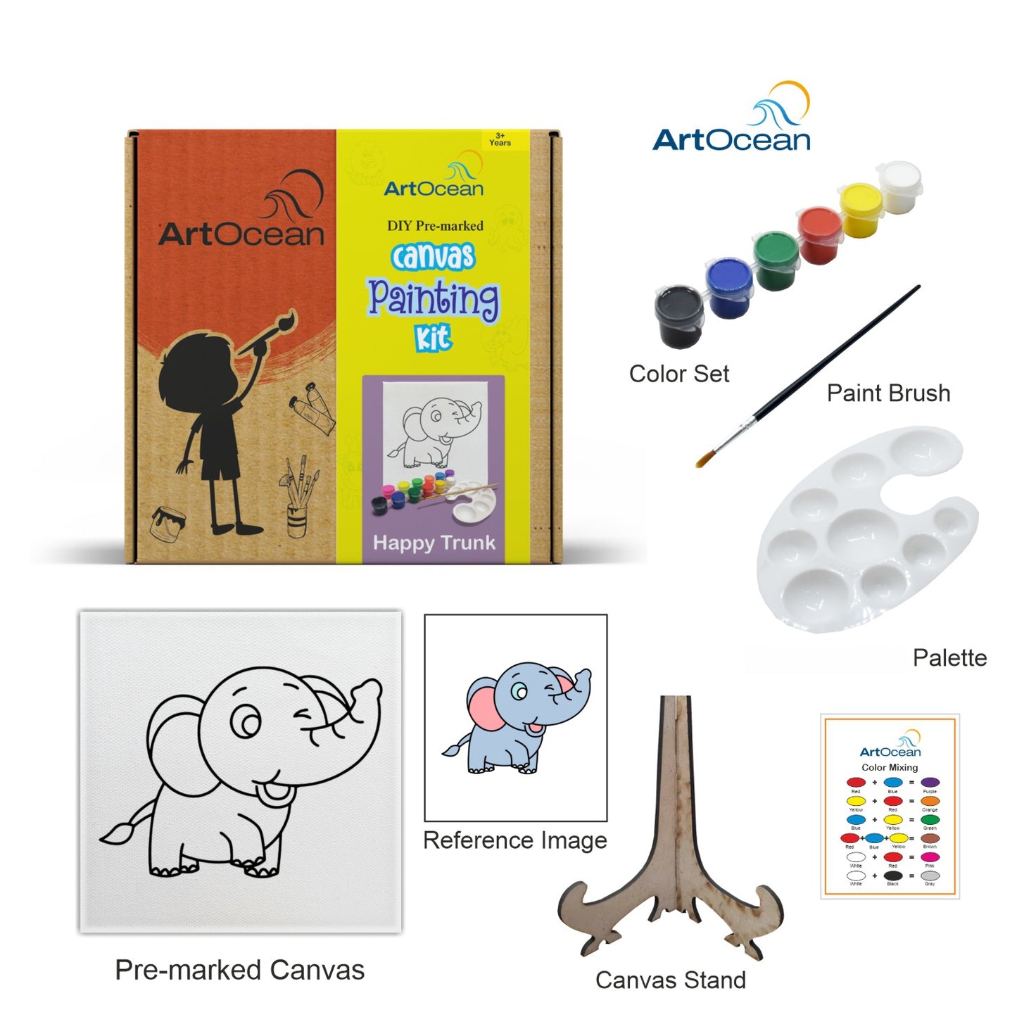 Cute Elephant pre-marked canvas color it kit