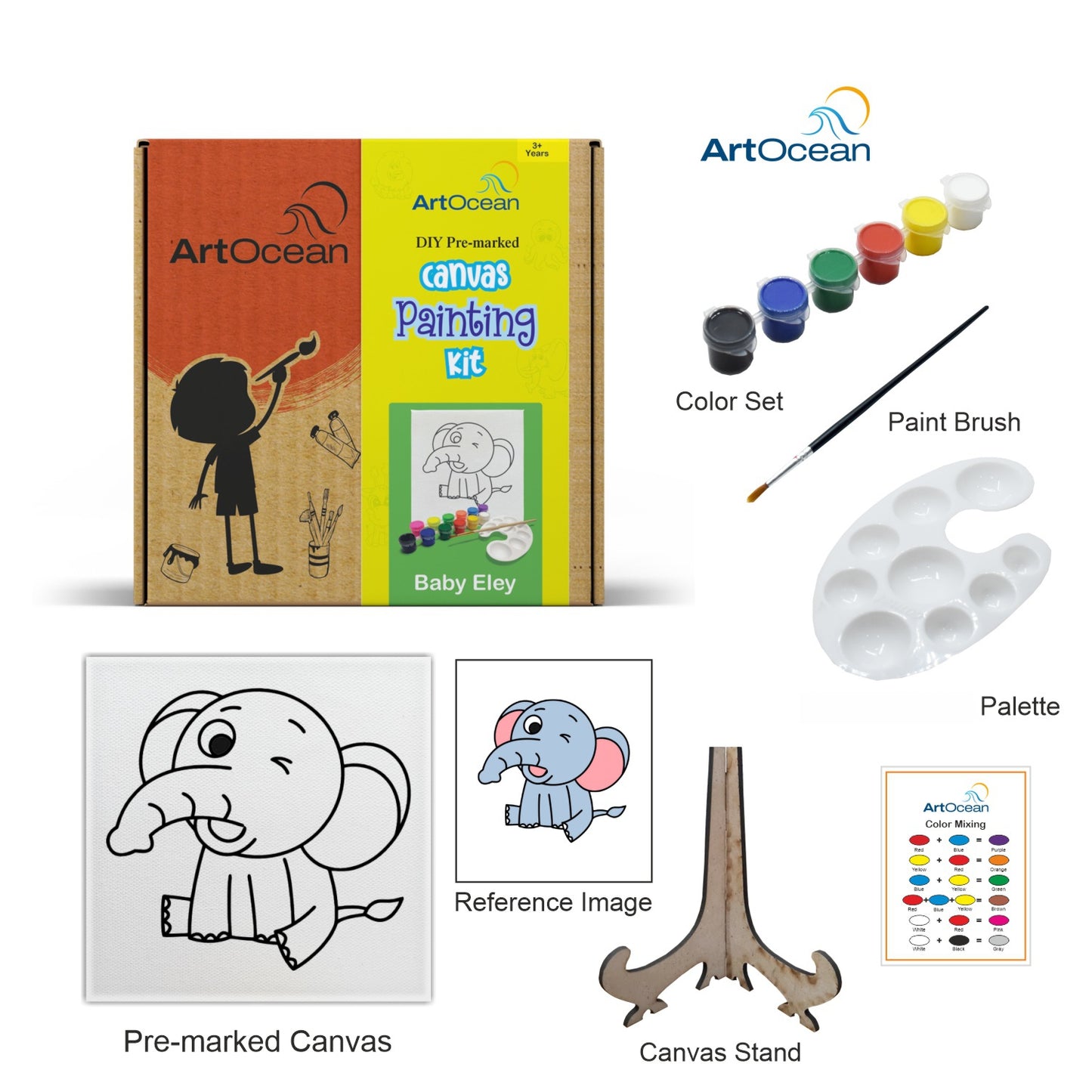Cute Elephant pre-marked canvas color it kit