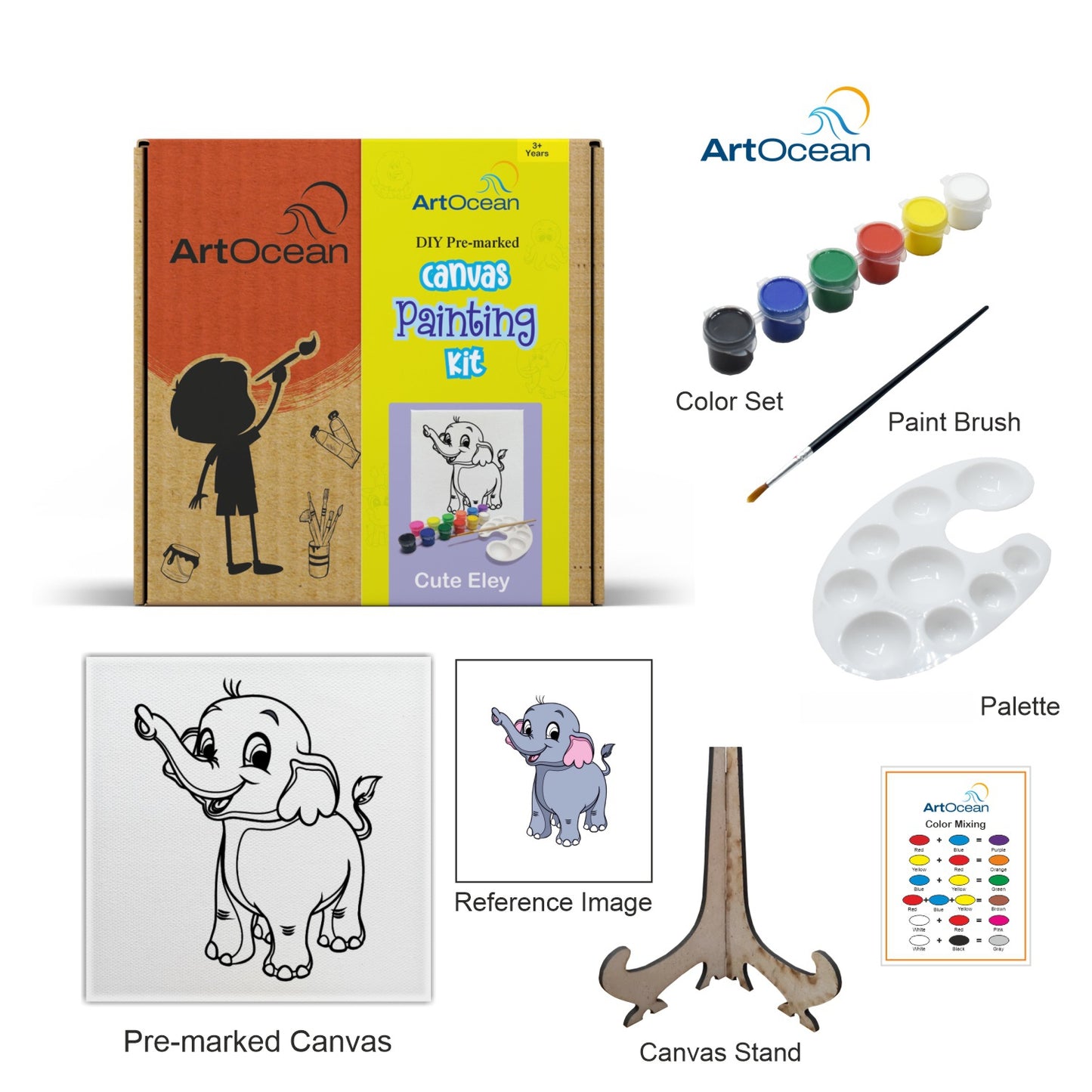 Cute Elephant pre-marked canvas color it kit
