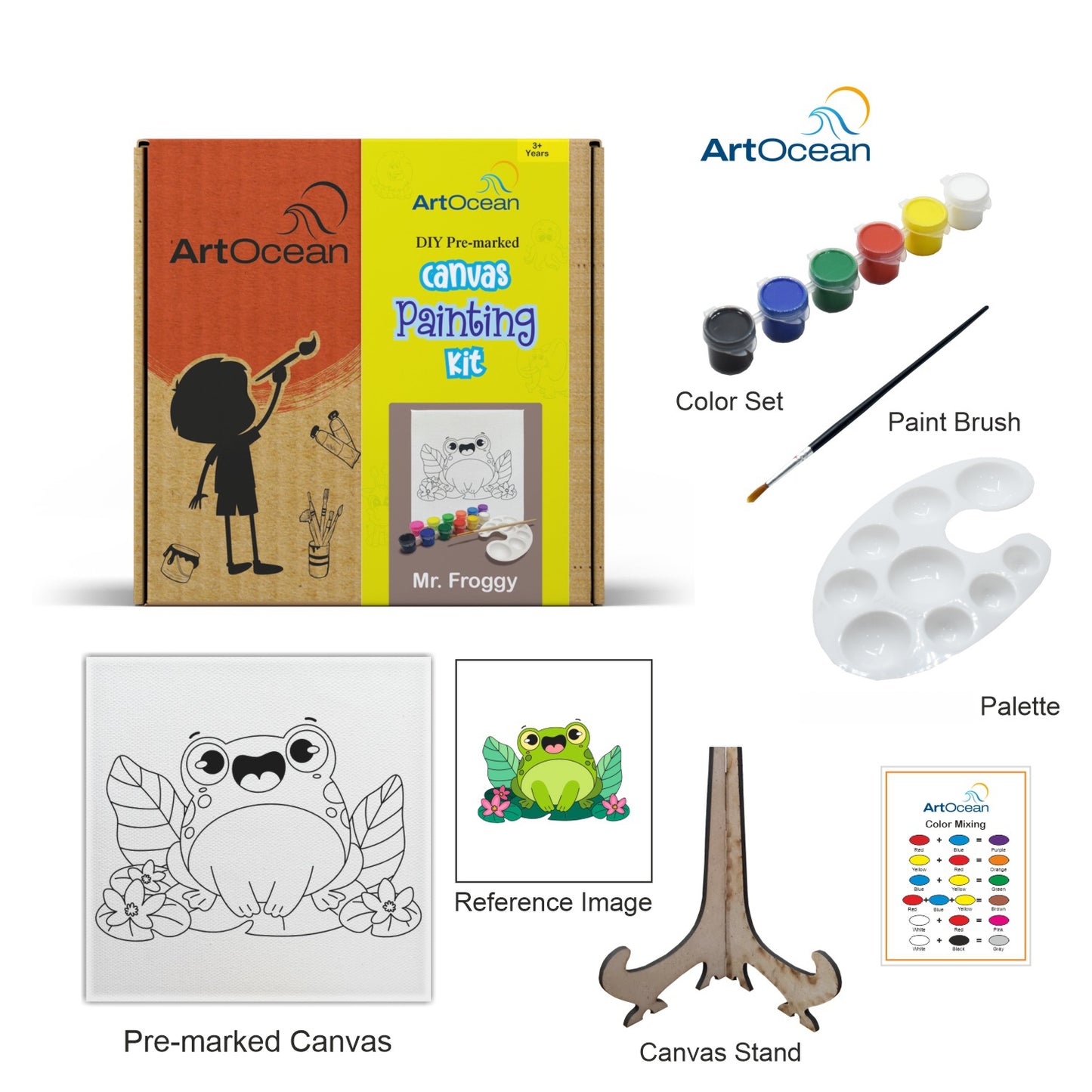 Cute Frog pre-marked canvas color it kit
