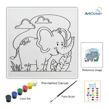 Cute Elephant pre-marked color it kit canvas