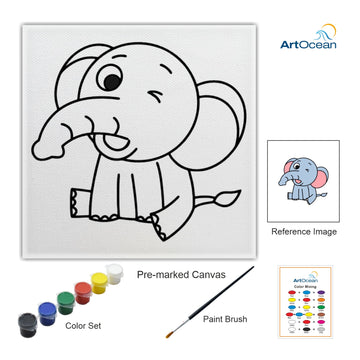 Cute Elephant pre-marked color it kit canvas
