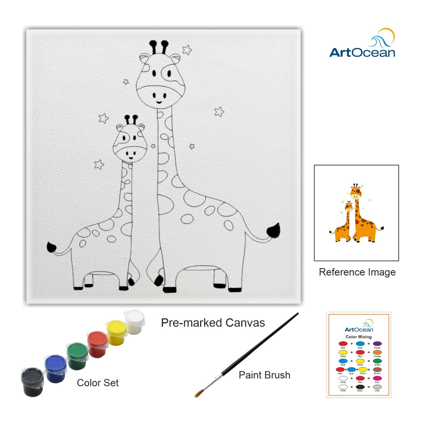 Cute Giraffe pre-marked color it kit canvas
