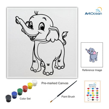 Cute Elephant pre-marked color it kit canvas