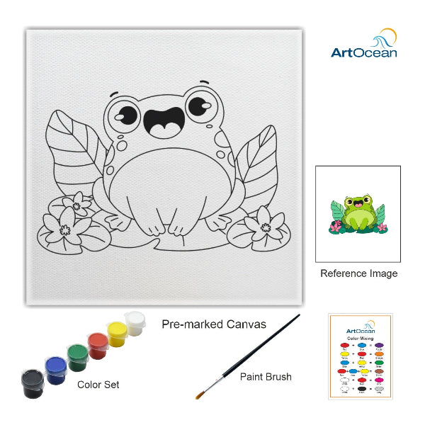Cute Frog pre-marked color it kit canvas