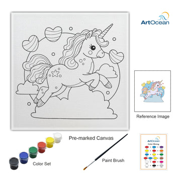 Cute unicorn pre-marked color it kit canvas