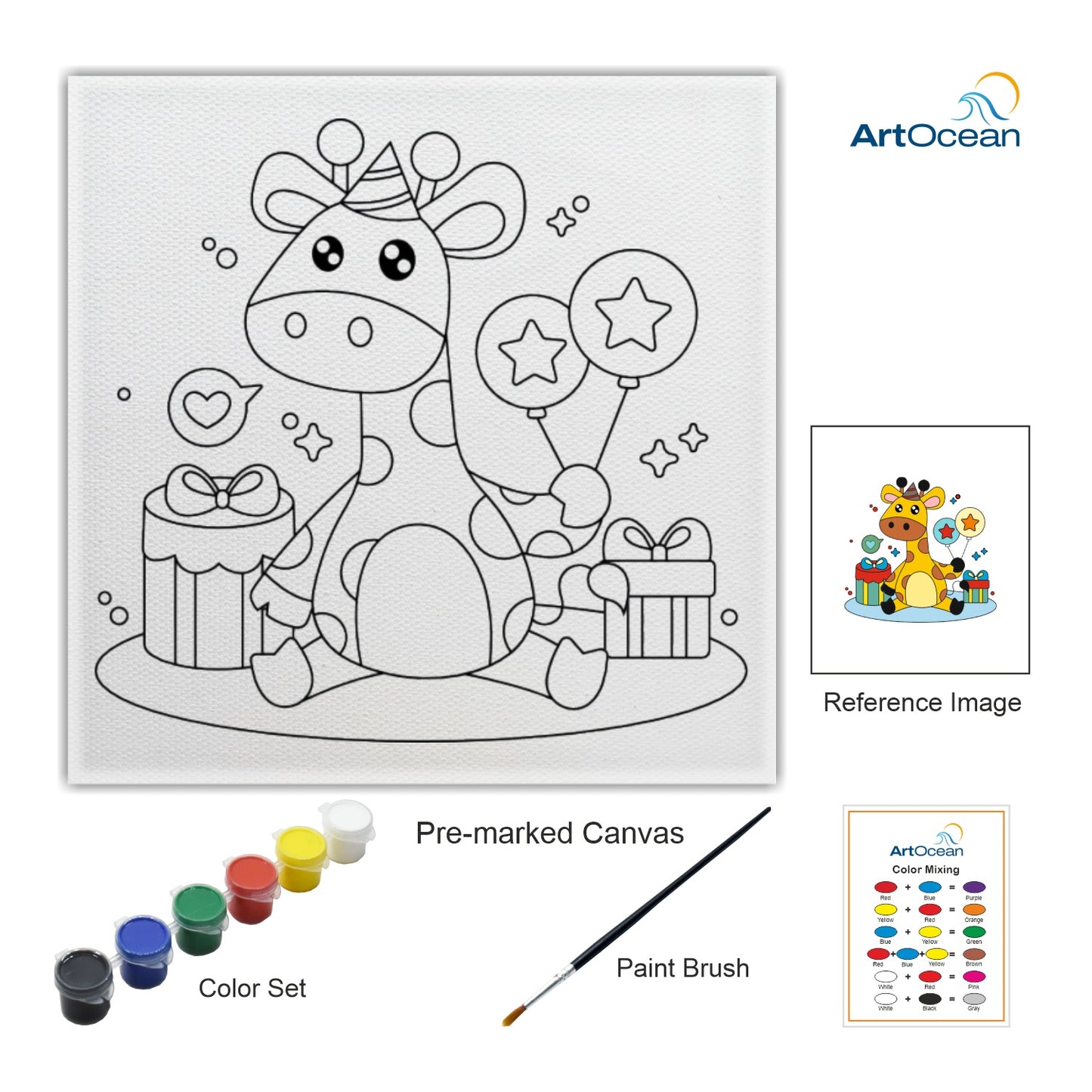 Cute Giraffe pre-marked color it kit canvas