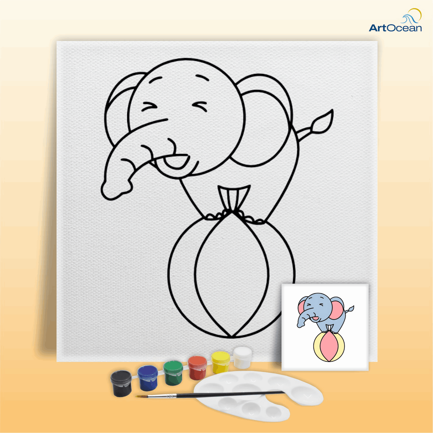 Cute Elephant pre-marked canvas color it kit