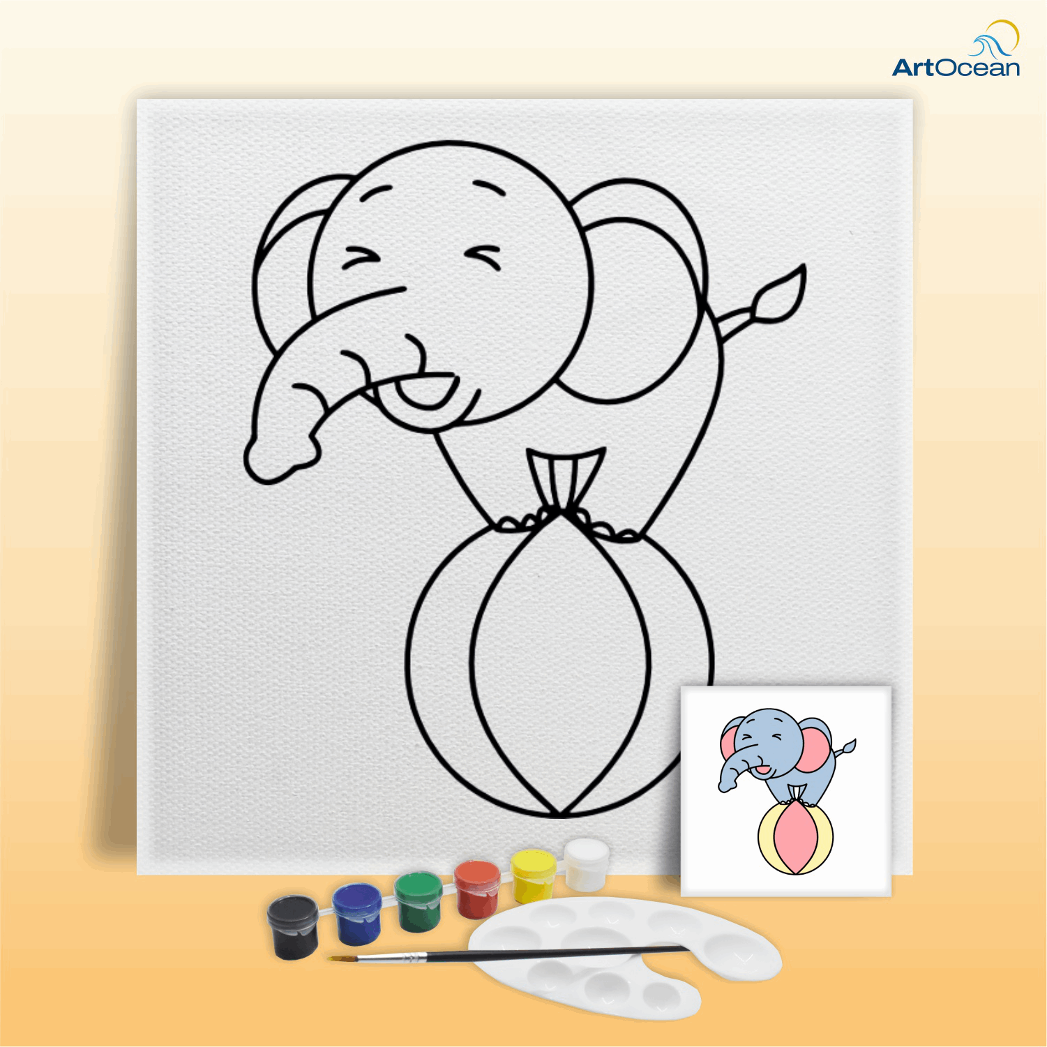Cute Elephant pre-marked canvas color it kit