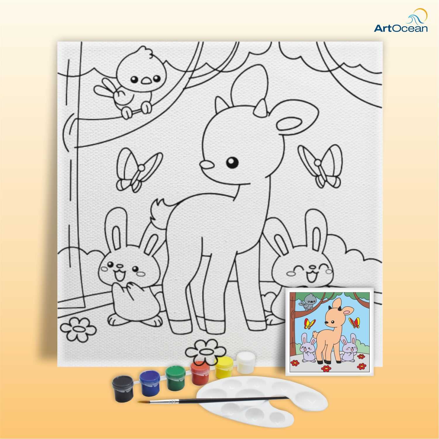 Cute Deer pre-marked canvas color it kit
