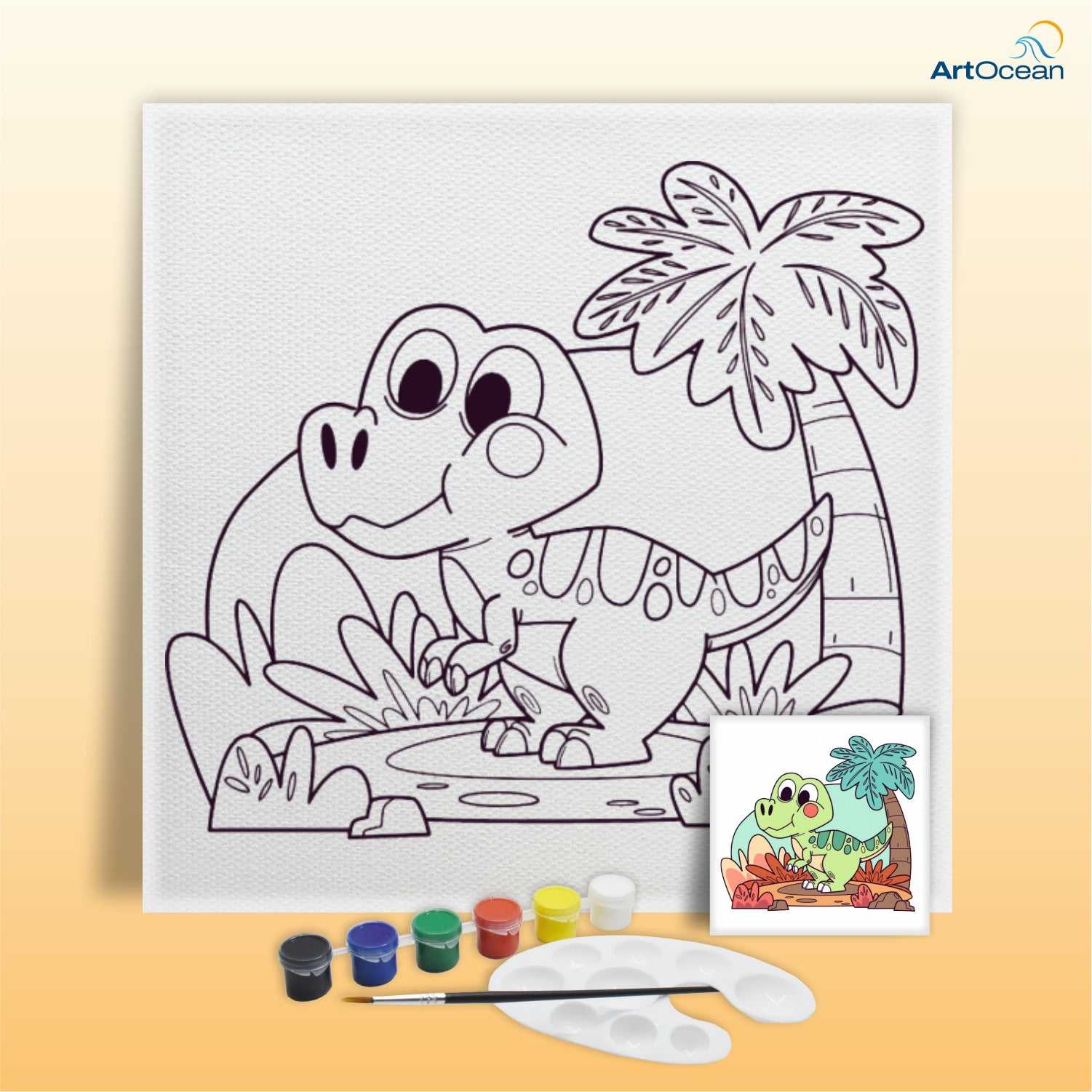 Cute Dinosaur pre-marked canvas color it kit