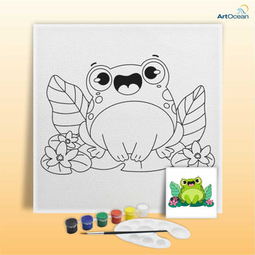 Cute Frog pre-marked canvas color it kit