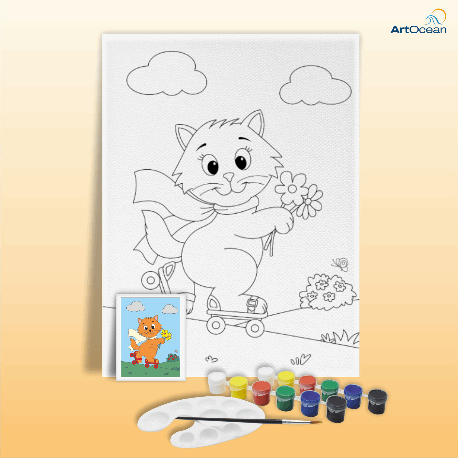 Cute Cat pre-marked canvas color it kit