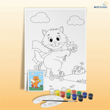 Cute Cat pre-marked canvas color it kit