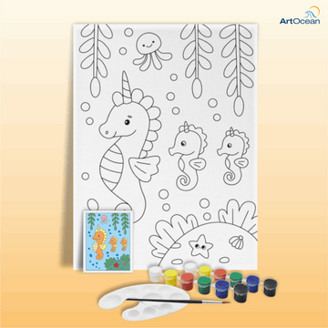 Seahorse Family pre-marked canvas color it kit