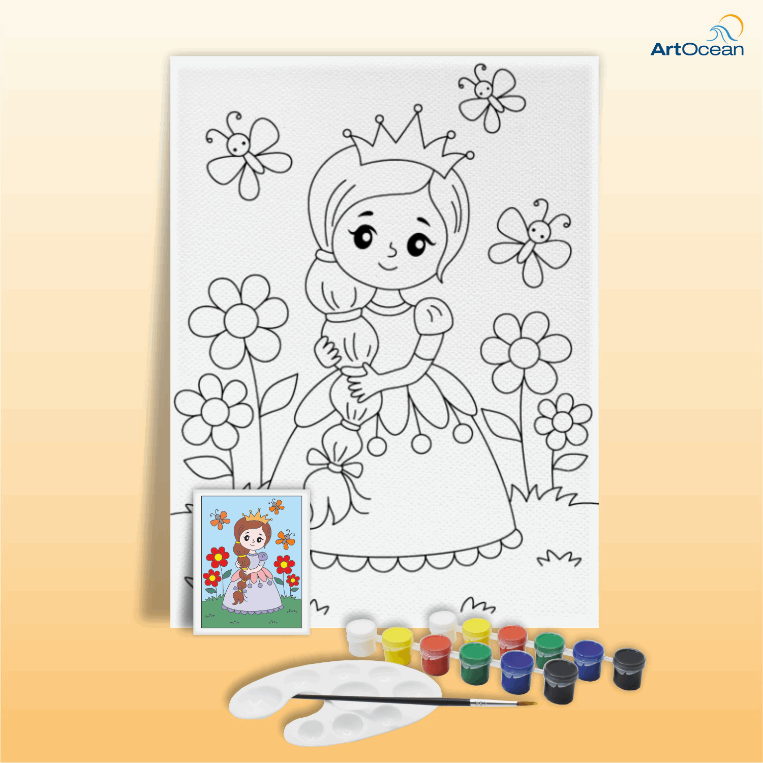 Cute Princess pre-marked canvas color it kit