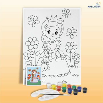 Cute Princess pre-marked canvas color it kit