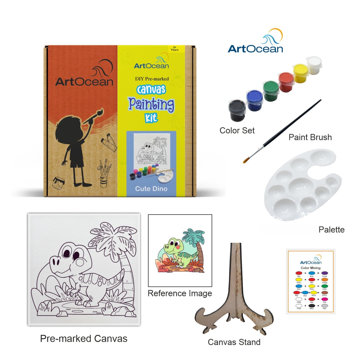Cute Dinosaur pre-marked canvas color it kit