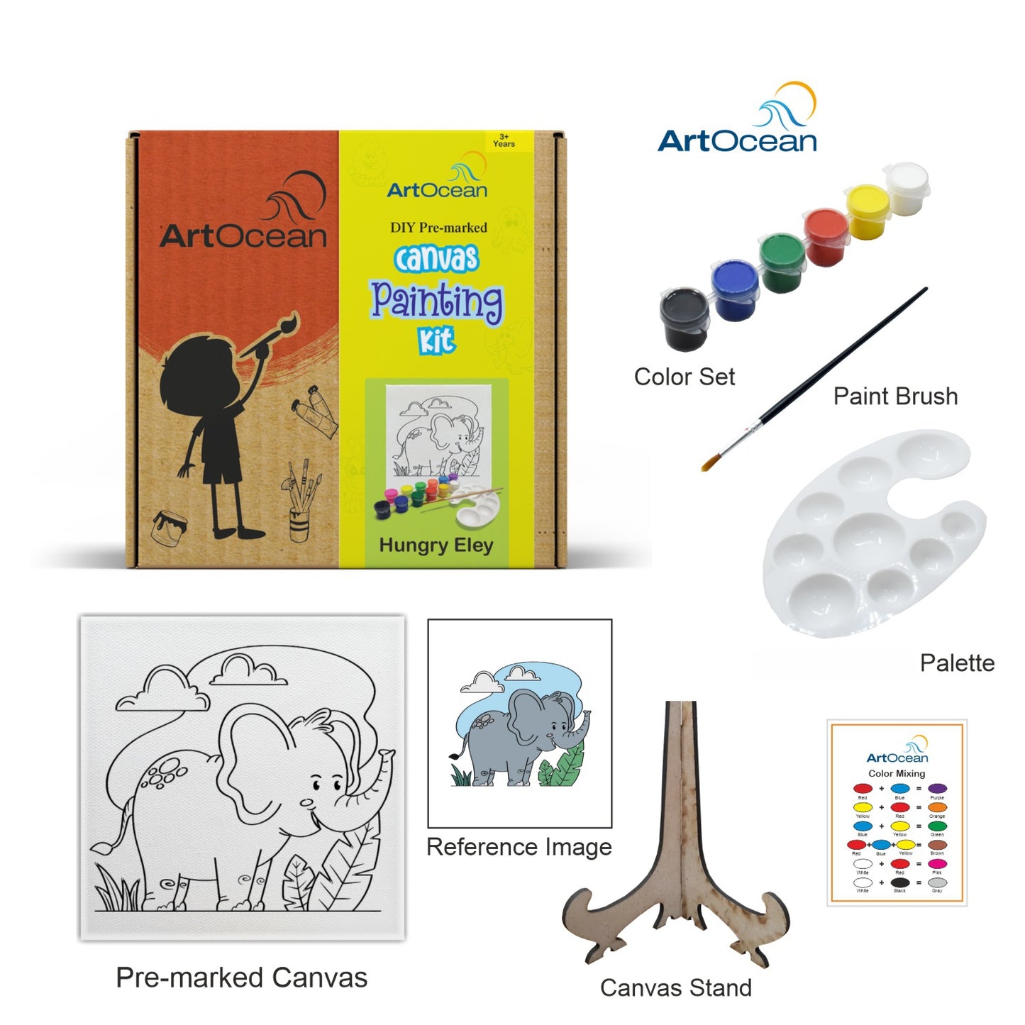 Cute Elephant pre-marked canvas color it kit