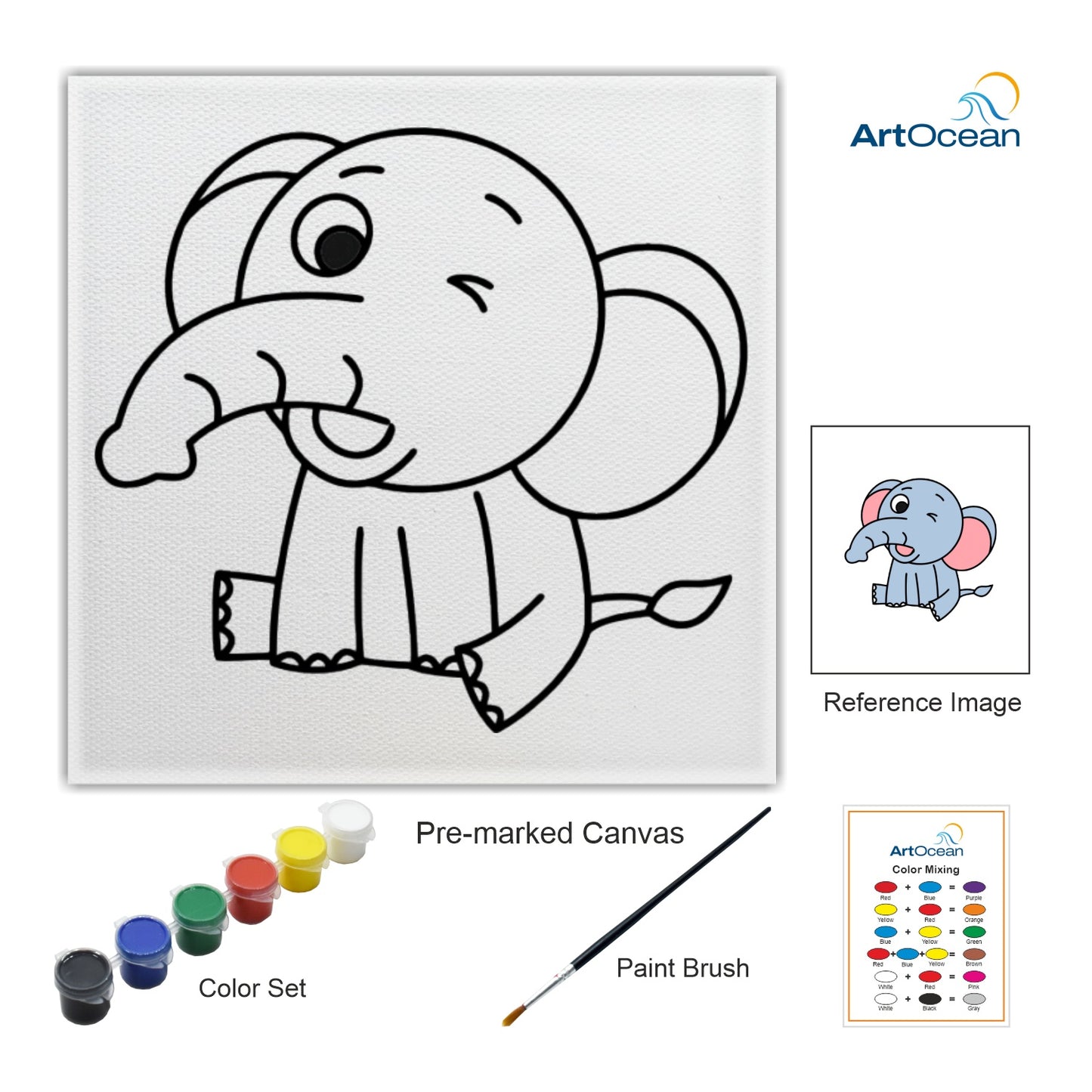Cute Elephant pre-marked color it kit canvas