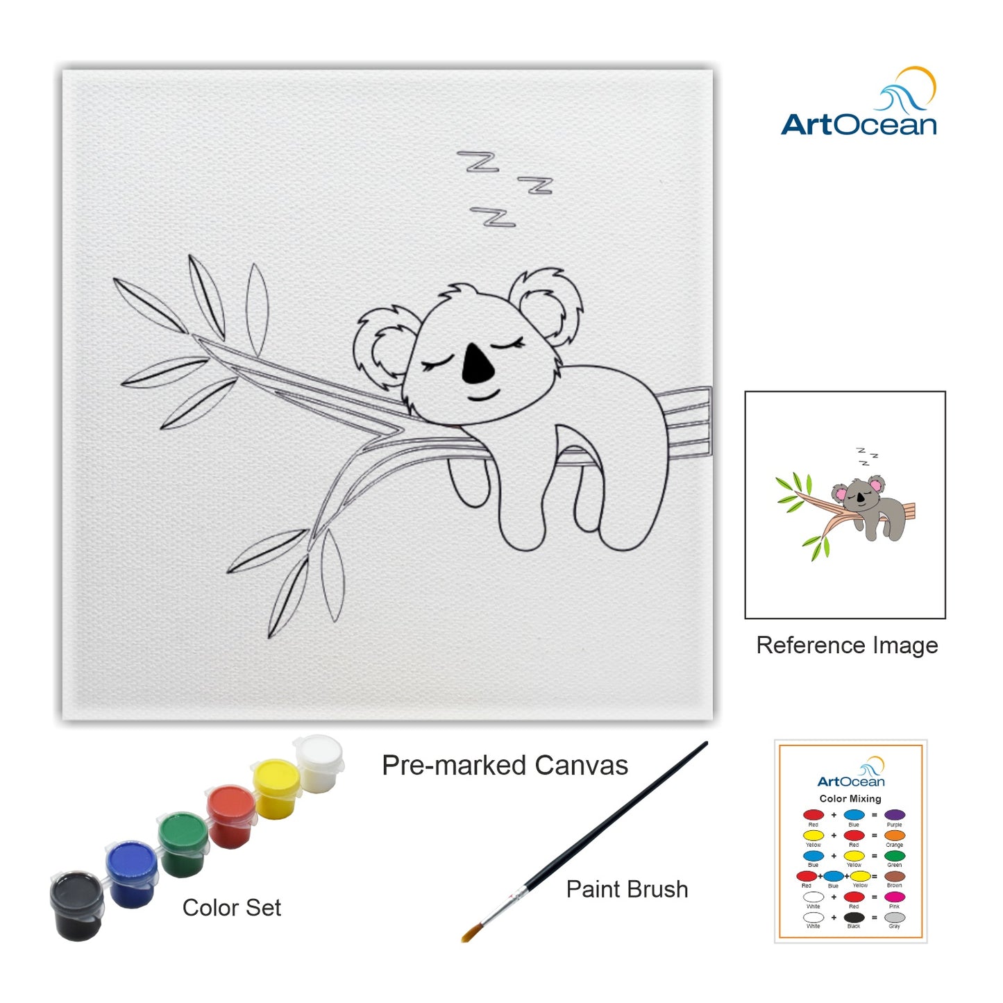 Cute Koala Bear pre-marked color it kit canvas