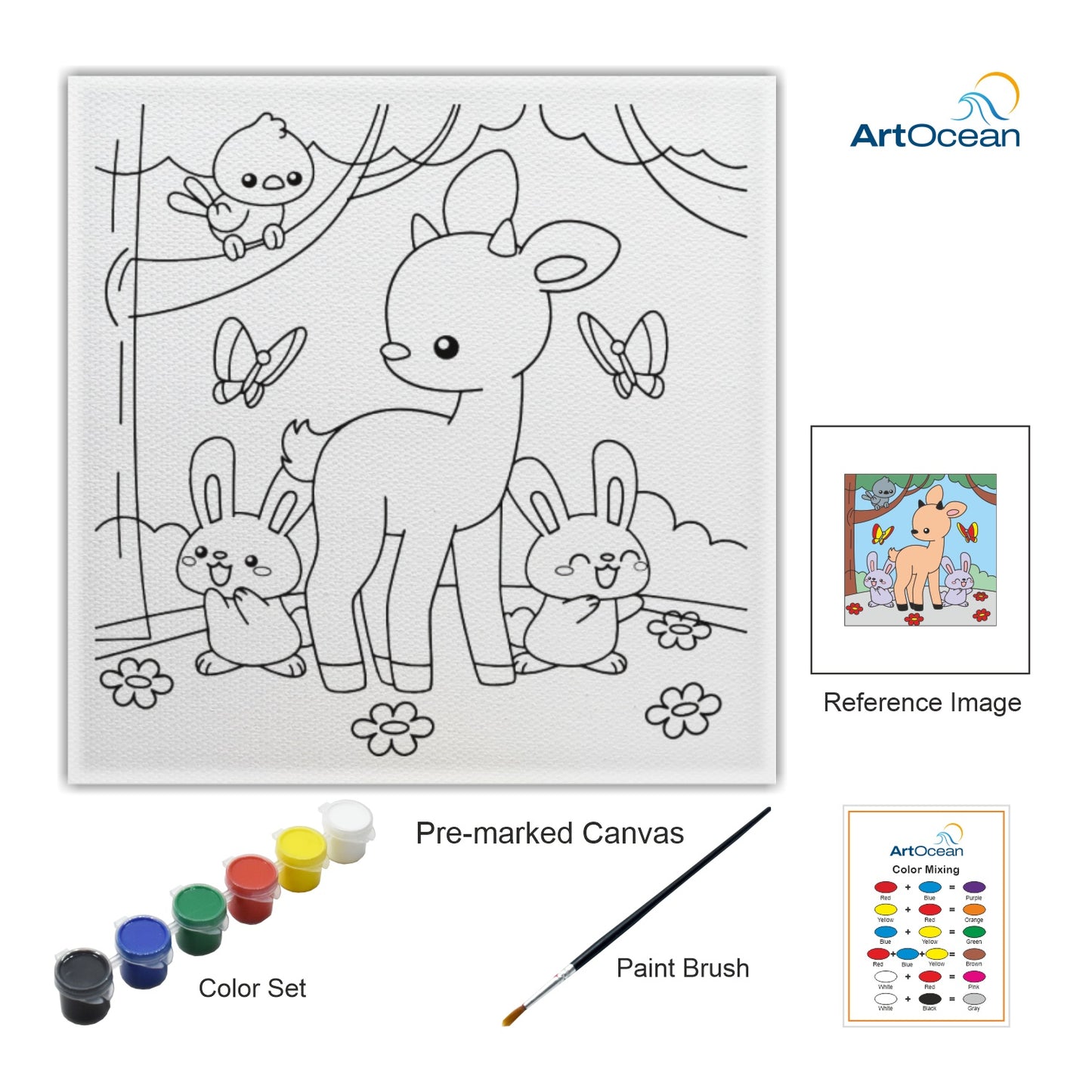 Cute Deer pre-marked color it kit canvas