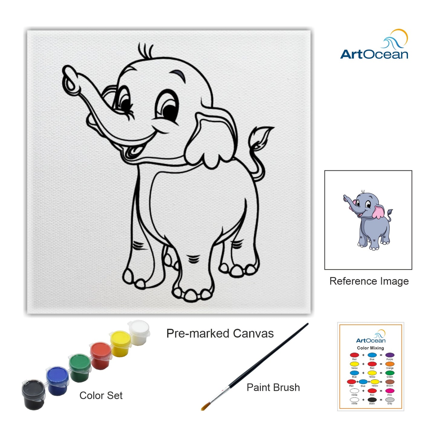 Cute Elephant pre-marked color it kit canvas