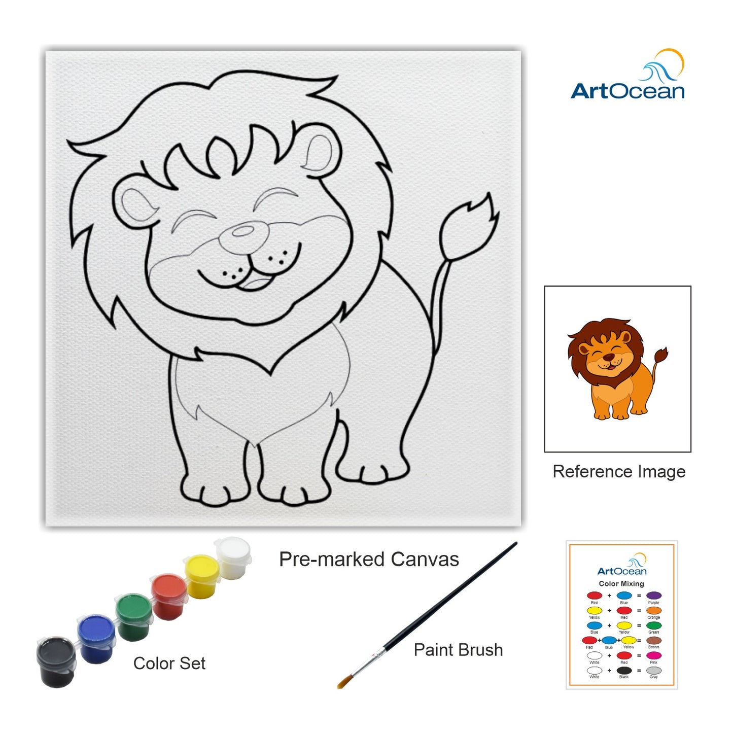 Cute lion pre-marked color it kit canvas