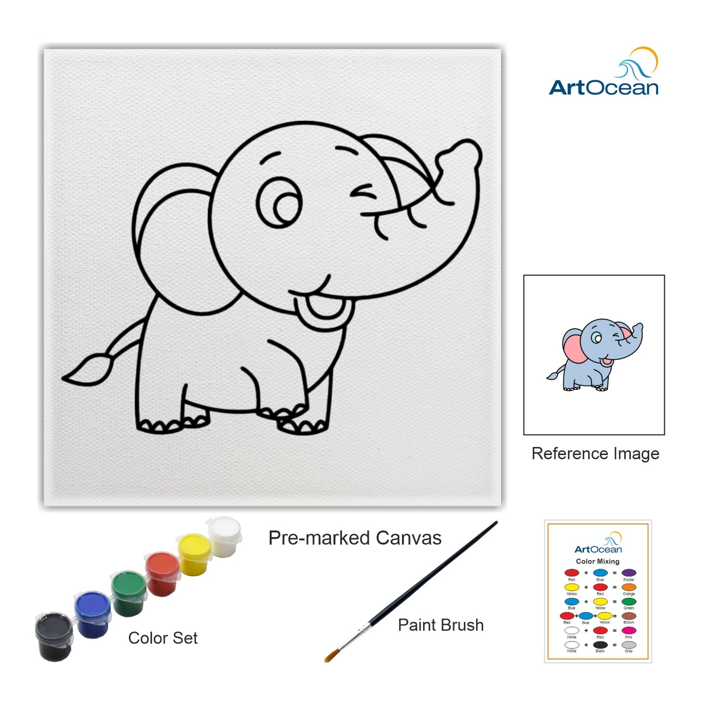 Cute Elephant pre-marked color it canvas