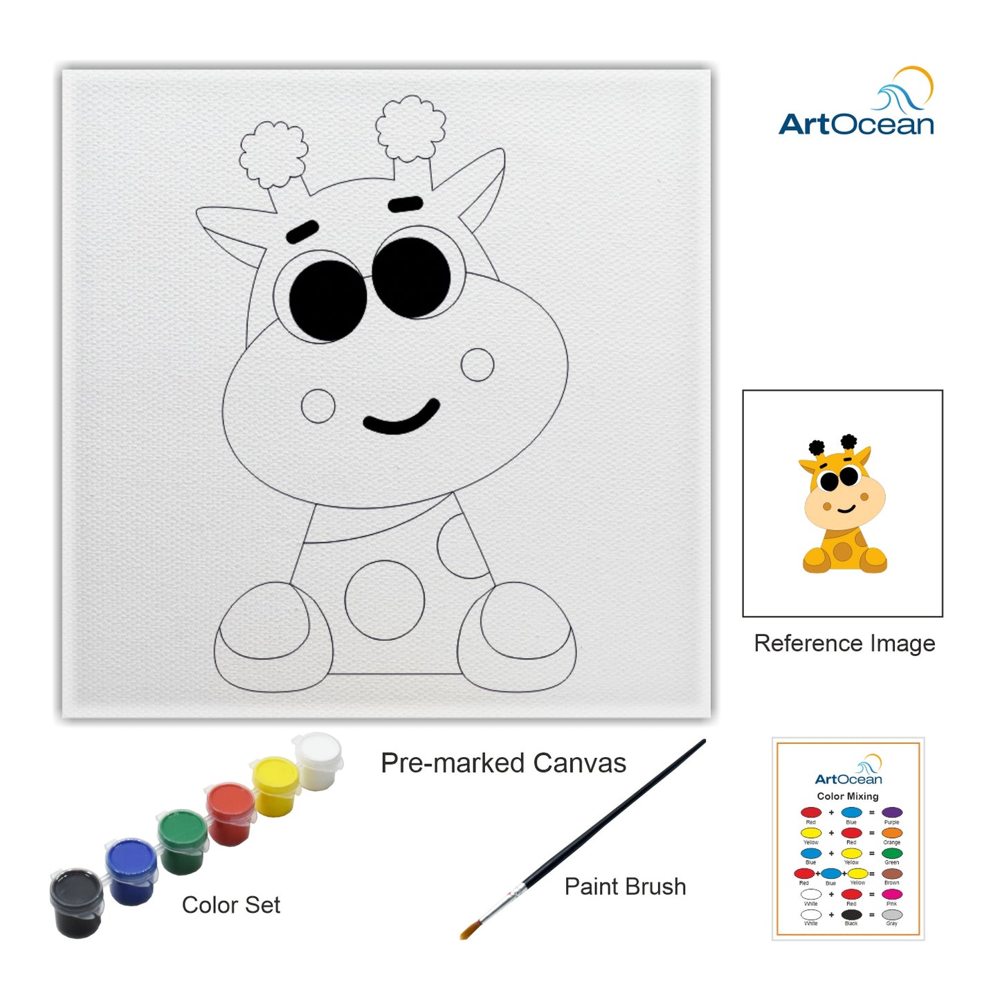 Cute Giraffe pre-marked color it kit canvas