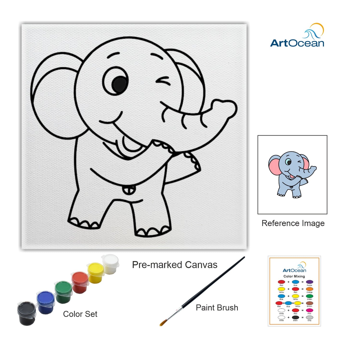 Cute Elephant pre-marked color it kit canvas