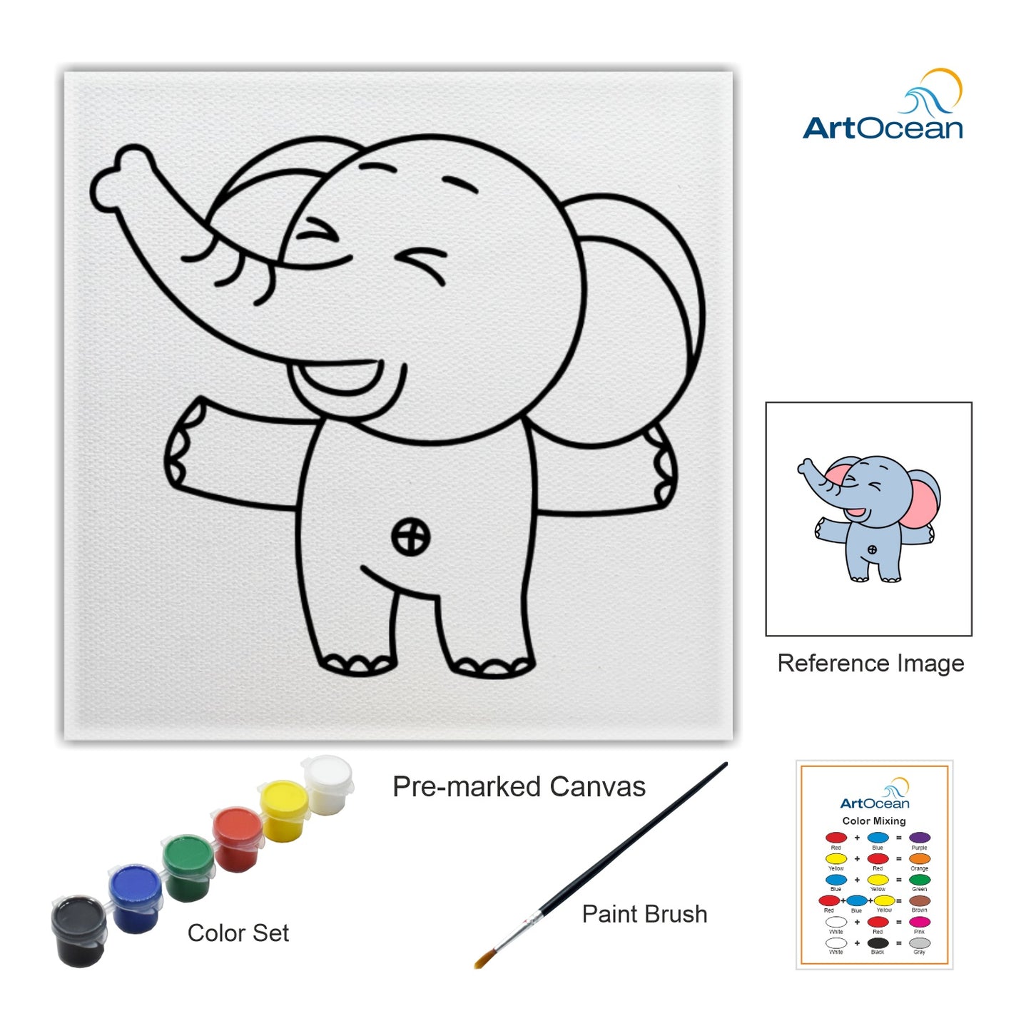 Cute Elephant pre-marked color it kit canvas