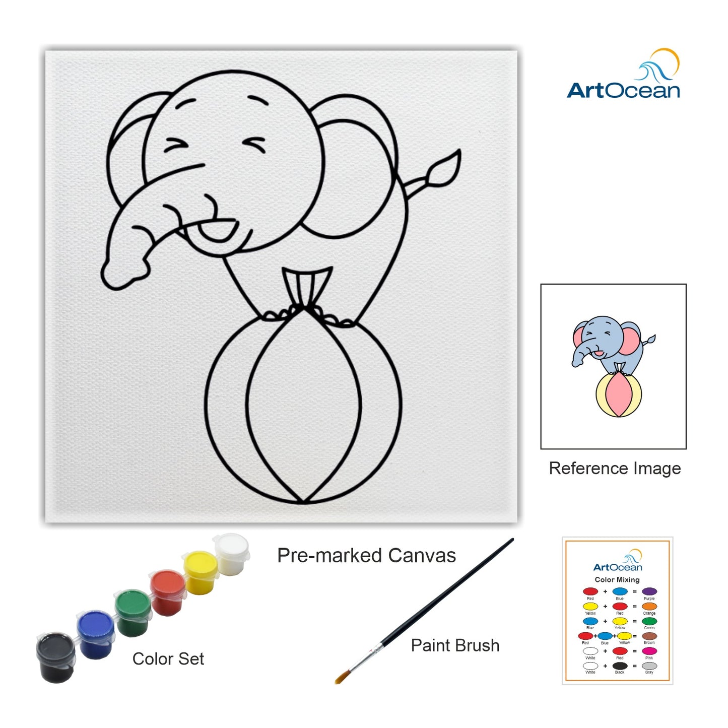 Cute Elephant pre-marked Color it canvas